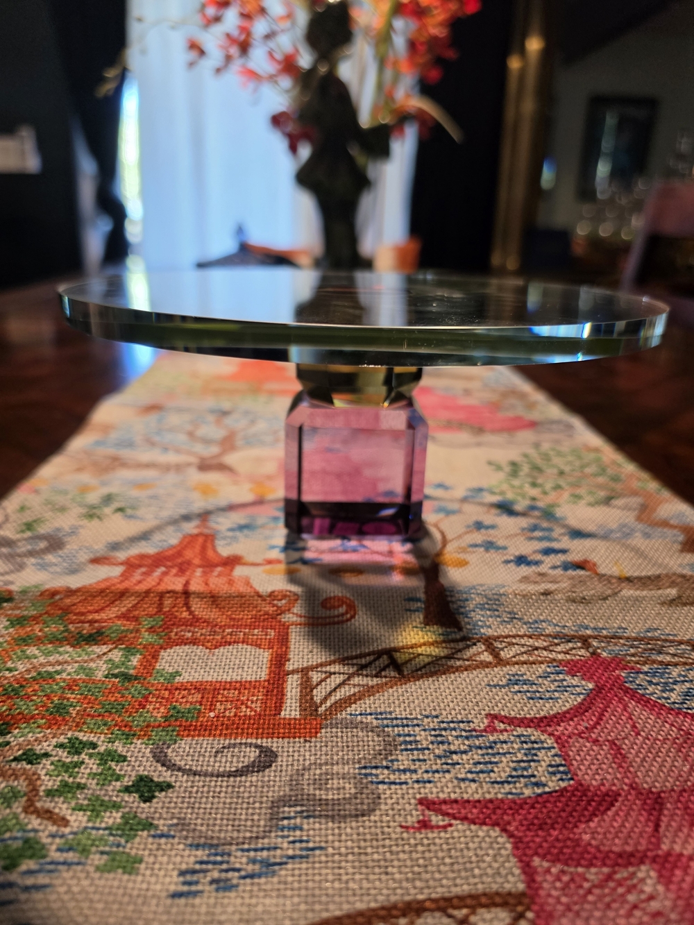 Glass Cake Stand with Purple Crystal Pedestal - Home Dining